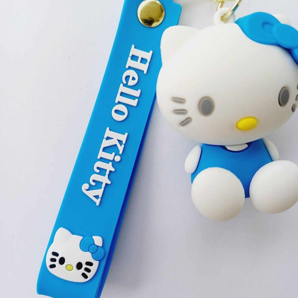 Sanrio HELLO KITTY Blue Molded 3D FIGURE KEYCHAIN Charm Backpack Fob Carry Strap - Picture 3 of 7